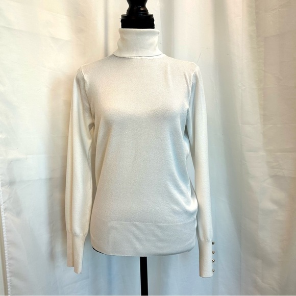 FOREVER 21 Ivory white long sleeve knit turtleneck sweater Sz M - Picture 10 of 10